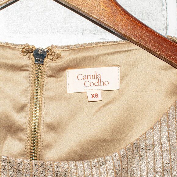 Camila Coelho Bailey Mini Dress Metallic Beige Cut-out Size XS - Picture 3 of 11